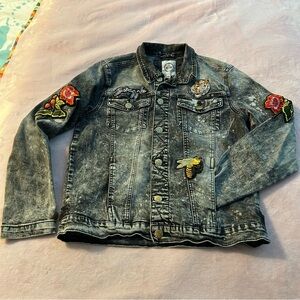 RS1NE Y2K gray acid washed embroidered denim jacket “Beautiful Struggle” size M